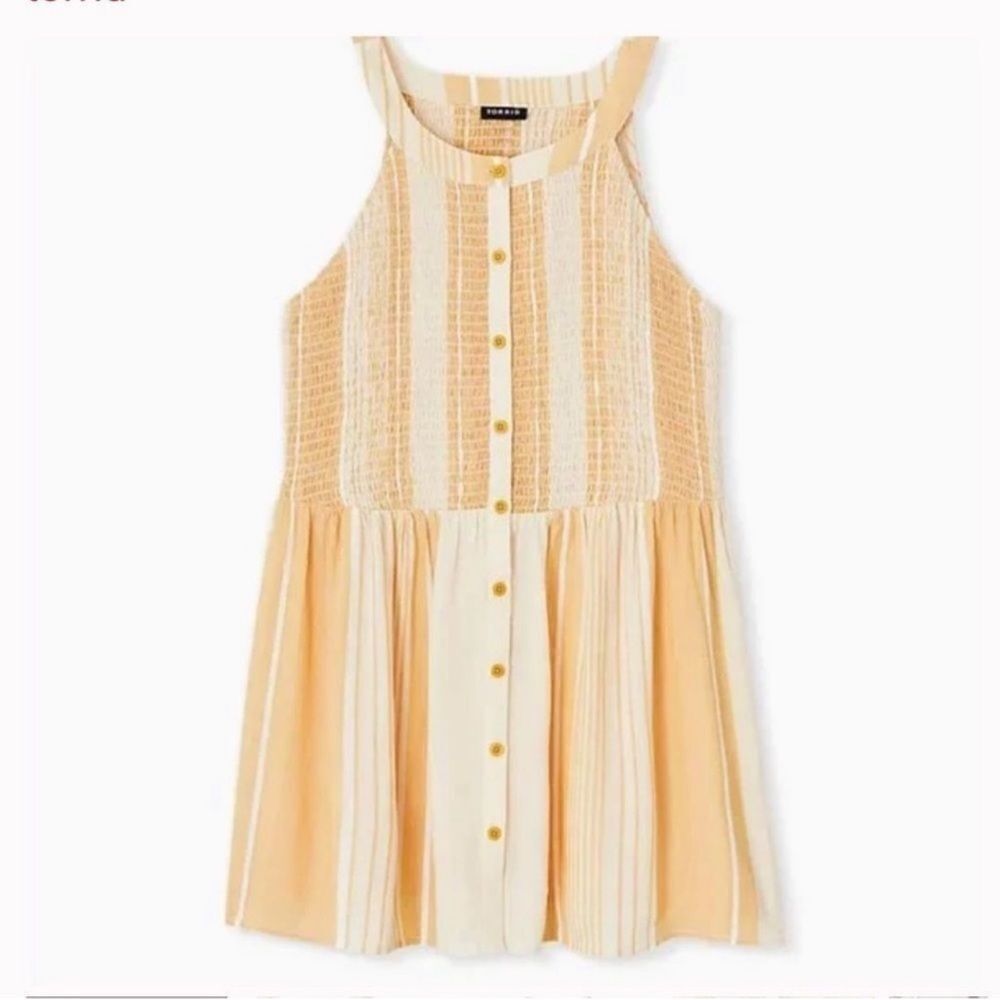 Torrid Yellow Babydoll Rayon Crepe Smocked Tank Sleeveless Stripes 3X